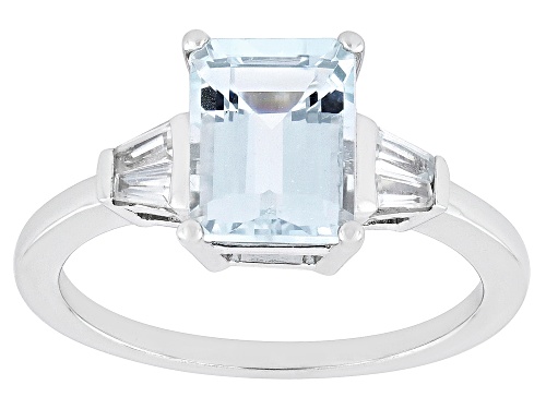 Pre-Owned 1.70ct Rectangular Octagonal Aquamarine With 0.27ctw White Zircon Rhodium Over Sterling Si - Size 9