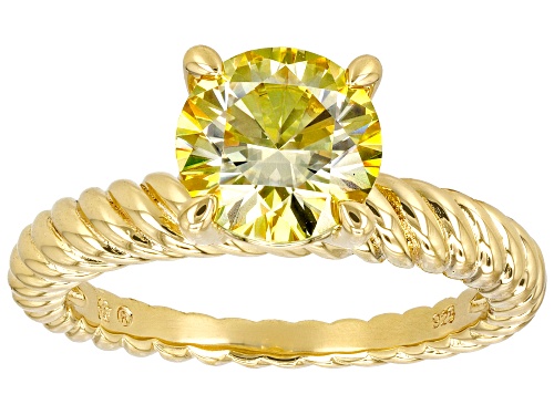 Pre-Owned MOISSANITE FIRE® YELLOW 1.90CT DEW ROUND BRILLIANT 14K YELLOW GOLD OVER SILVER RING - Size 11