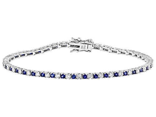 Pre-Owned Prazana® Lab-Grown Diamonds 3.31ctw Lab Sapphire And White Diamond Rhodium Over Silver Bra - Size 7.25