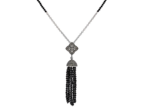 Photo of Pre-Owned 16.20ctw Round Black Spinel with Round Marcasite Oxidized Sterling Silver Necklace - Size 18