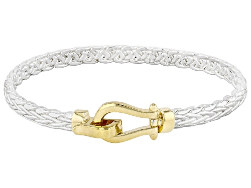 Pre-Owned 18k Yellow Gold Over Sterling Silver and Sterling Silver Two-Tone Wheat Link Buckle Bracel - Size 7.25