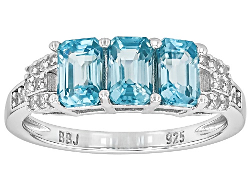 Pre-Owned 2.62ctw Rectangular Octagonal Blue Zircon With .23ctw White Zircon Rhodium Over Sterling S - Size 9