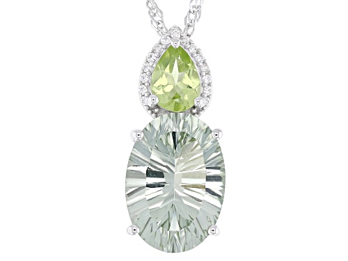Pre-Owned 4.92ctw Concave Cut Prasiolite with Manchurian Peridot™ & Zircon Rhodium Over Silver Penda