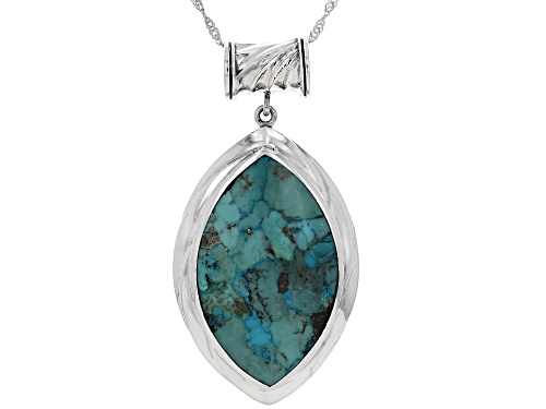 Pre-Owned 37.4x22.5mm Marquise Inlay Composite Turquoise Sterling Silver Pendant With Chain