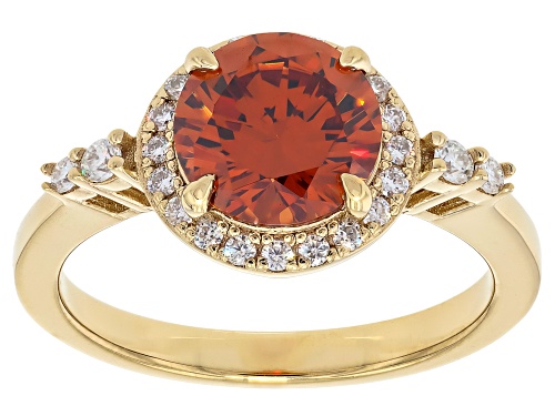 Pre-Owned 5.50ct Strontium Titanate With 0.25ctw Round Moissanite 18k Yellow Gold Over Sterling Silv - Size 6