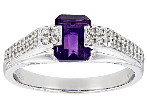 Pre-Owned 1.87ctw Amethyst With White Zircon Rhodium Over Sterling Silver Ring - Size 11