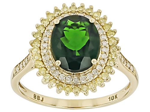 Pre-Owned 2.30ct Chrome Diopside With 0.32ctw Yellow And 0.21ctw White Diamond 10k Yellow Gold Ring - Size 5