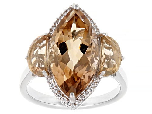 Pre-Owned 6.29ctw Champagne Quartz with 0.17ctw White Zircon Rhodium Over Sterling Silver Ring - Size 9