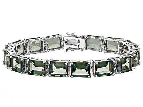 Pre-Owned 48.79ctw Rectangular Octagonal Green Labradorite Rhodium Over Sterling Silver Tennis Brace - Size 7.25