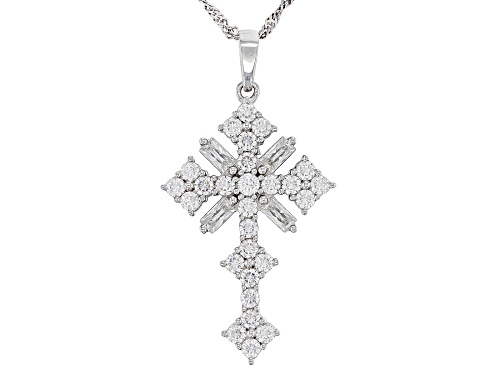 Pre-Owned MOISSANITE FIRE® 1.46CTW DEW ROUND & BAGUETTE PLATINEVE® CROSS PENDANT & CHAIN
