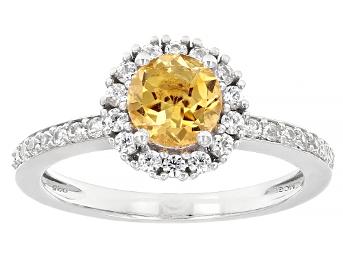 Pre-Owned 0.67ct Citrine with 0.47ctw White Zircon Rhodium Over Sterling Silver Spinner Ring - Size 6