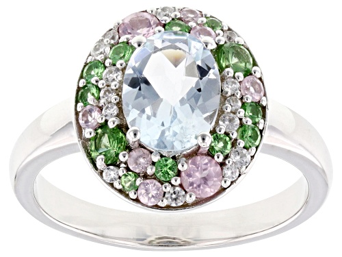 Pre-Owned 1.47ctw Aquamarine with Multi-Stone Rhodium Over Sterling Silver Ring - Size 7