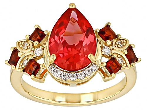 Pre-Owned 3.13ct Lab Padparadscha Sapphire 0.51ctw Garnet, .11ctw White Zircon 18k Gold Over Silver - Size 9