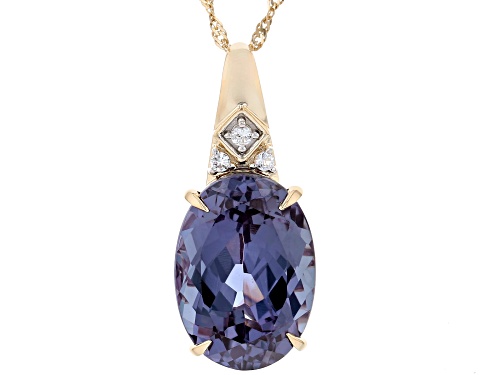 Pre-Owned 7.00ct Lab Color Change Sapphire With 0.03ctw Lab White Sapphire 10k Yellow Gold Pendant W