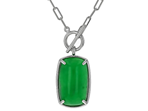 Pre-Owned 20x12mm Green Jadeite Rhodium Over Sterling Silver Necklace - Size 18