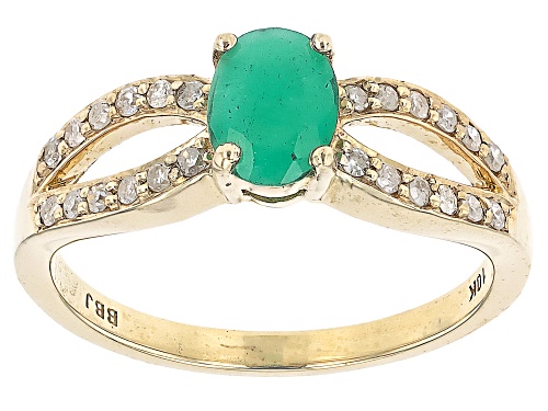 Pre-Owned 0.66ct Zambian Emerald With 0.16ctw White Diamond 10k Yellow Gold Ring - Size 6