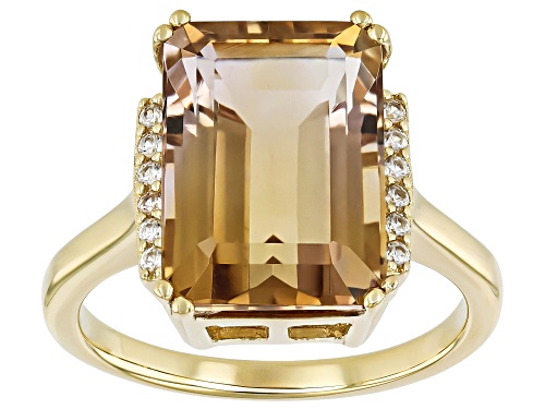 Pre-Owned 6.75ct Champagne Quartz With 0.11ctw White Zircon 18k Yellow Gold Over Sterling Silver Rin - Size 10