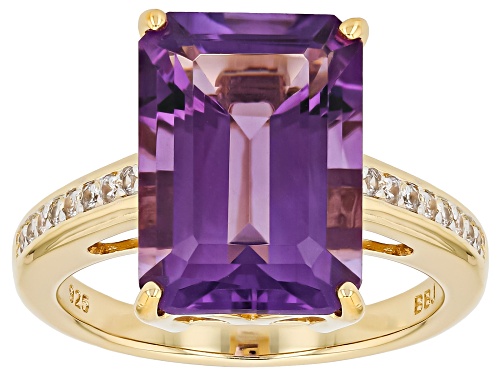 Pre-Owned 6.44ct Canela Amethyst With 0.17ctw White Zircon 18k Yellow Gold Over Sterling Silver Ring - Size 10