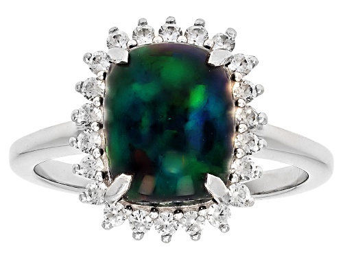 Pre-Owned 1.62ct Black Ethiopian Opal With 0.31ctw White Zircon Rhodium Over Sterling Silver Ring - Size 7
