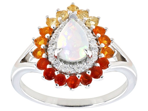 Pre-Owned 0.30ct Ethiopian Opal with 0.31ctw Fire Opal & 0.16ctw White Zircon Rhodium Over Silver Ri - Size 11
