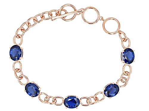 Pre-Owned Timna Jewelry Collection™13.25ctw Lab Created Blue Spinel Copper Station Bracelet - Size 7.25