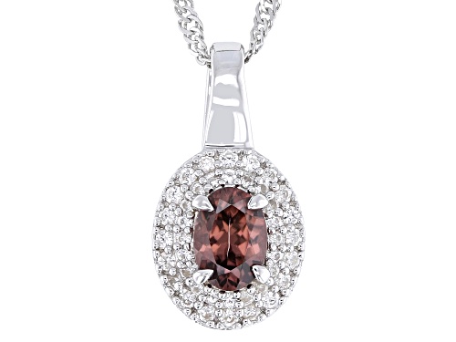 Pre-Owned 0.93ctw Blush & 0.35ctw White Zircon Rhodium Over Sterling Silver Pendant With Chain