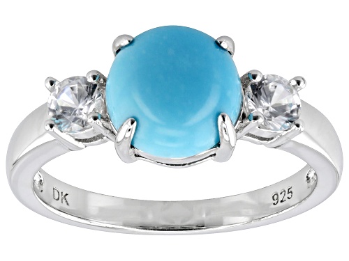 Pre-Owned 8mm Sleeping Beauty Turquoise with 0.39ctw White Zircon Rhodium Over Sterling Silver Ring - Size 9