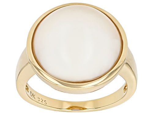 Pre-Owned 15mm White Cultured South Sea Mabe Pearl 18K Yellow Gold Over Sterling Silver Ring - Size 8