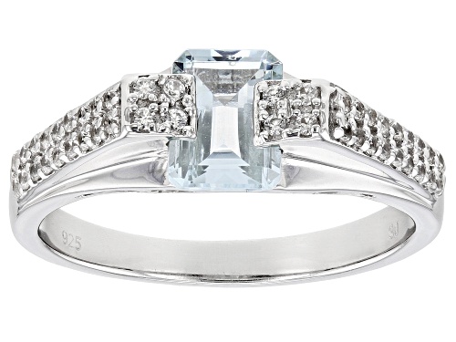 Pre-Owned 1.60ct Glacier Topaz™ With 0.43ctw Round White Zircon Rhodium Over Sterling Silver Ring - Size 11