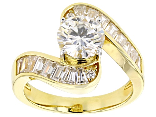 Pre-Owned MOISSANITE FIRE® 2.46CTW DEW ROUND BRILLIANT & BAGUETTE 14K YELLOW GOLD OVER SILVER RING - Size 8