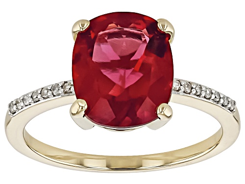 Pre-Owned 2.70ct Lab Created Bixbite With 0.06ctw White Diamond 10k Yellow Gold Ring - Size 8
