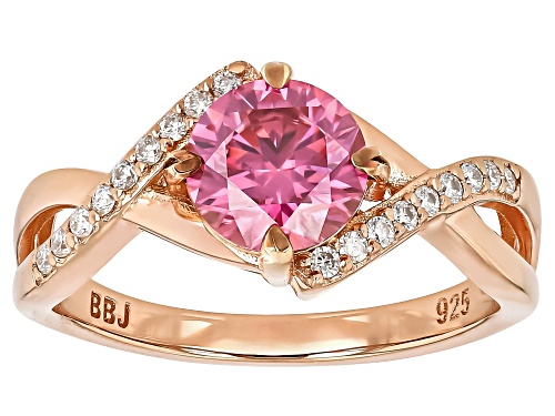Pre-Owned MOISSANITE FIRE® & PINK MOISSANITE 1.38CTW DEW 14K ROSE GOLD OVER SILVER RING - Size 7
