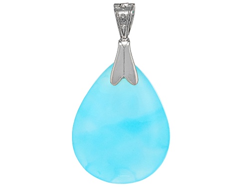 Pre-Owned Blue Opal Rhodium Over Sterling Silver Enhancer Pendant
