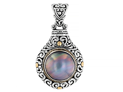 Pre-Owned Artisan Collection of Bali™ 12-13mm Cultured Blue Mabe Pearl Silver & 18K Gold Accent Pend
