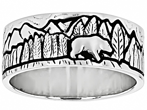 Pre-Owned Southwest Style by JTV™ Oxidized Sterling Silver Bear In Mountain Landscape Band Ring - Size 11