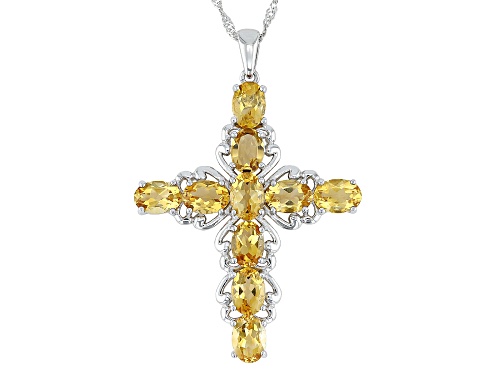 Pre-Owned 6.80ctw Citrine Rhodium Over Sterling Silver Cross Pendant with Chain