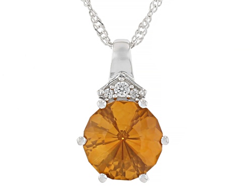 Pre-Owned 3.23ct Madeira Citrine with 0.06ctw White Zircon Rhodium Over Sterling Silver Pendant with