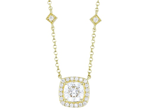 Pre-Owned MOISSANITE FIRE® 1.42CTW DEW SQUARE CUSHION AND ROUND 14K YELLOW GOLD OVER SILVER NECKLACE - Size 18