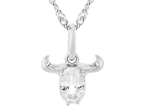Pre-Owned 1.13ct Oval White Zircon Rhodium Over Sterling Silver Taurus Birthstone Pendant With Chain