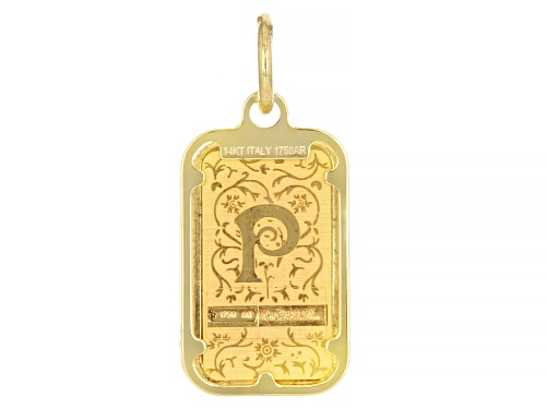 Pre-Owned Stefano Oro® 24k Yellow Gold 1g Blossom Initial "P" Ingot Pendant with 14k Gold Frame