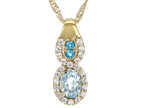 Pre-Owned 1.17ctw Blue Apatite, Neon Apatite And White Zircon 18k Yellow Gold Over Silver Pendant Wi