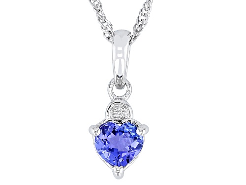 Pre-Owned 0.64ct Heart Shaped Tanzanite with 0.01ct White Zircon Rhodium Over Silver Pendant with Ch