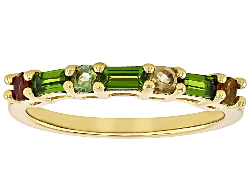Pre-Owned 0.46ctw Chrome Diopside With 0.29ctw Multi Tourmaline 18k Yellow Gold Over Sterling Silver - Size 10