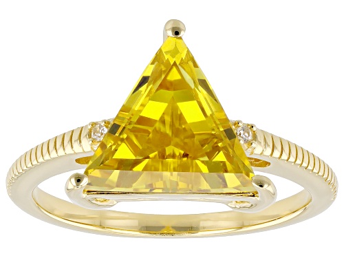 Pre-Owned 3.51ct Lab Yellow And 0.01ctw Lab White Sapphire 18k Yellow Gold Over Sterling Silver Ring - Size 9