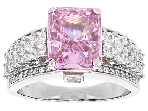 Pre-Owned Bella Luce® 8.13ctw Pink & White Diamond Simulant Rhodium Over Sterling Silver Ice Flower - Size 5