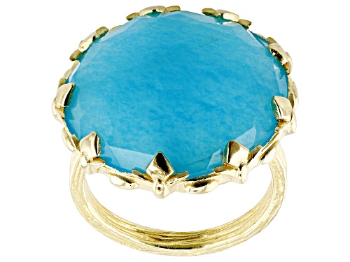 Pre-Owned Artisan Collection of Turkey™ 20mm Blue Quartz 18K Yellow Gold Over Sterling Silver Ring - Size 9