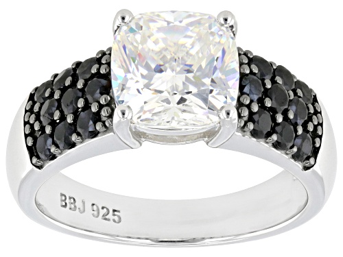 Pre-Owned 3.25ct Cushion Strontium Titanate With 0.72ctw Black Spinel Rhodium Over Silver Ring - Size 6