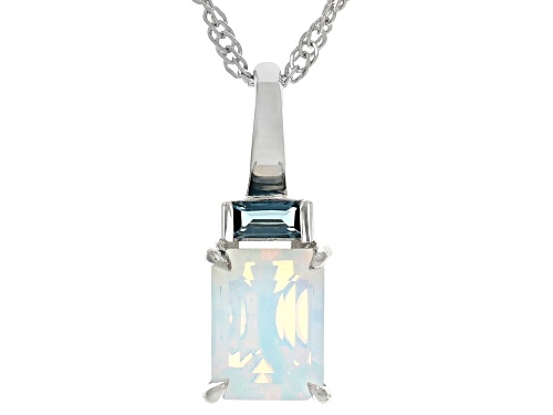 Pre-Owned 0.75ct Ethiopian Opal With 0.12ct London Blue Topaz Rhodium Over Sterling Silver Pendant w
