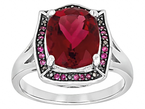 Pre-Owned 2.80ct Cushion Lab Created Bixbite With 0.13ctw Lab Created Ruby Rhodium Over Sterling Sil - Size 7