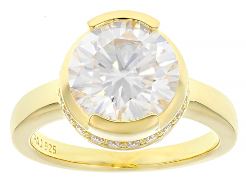 Pre-Owned MOISSANITE FIRE® 4.02CTW DEW ROUND BRILLIANT 14K YELLOW GOLD OVER SILVER RING - Size 8